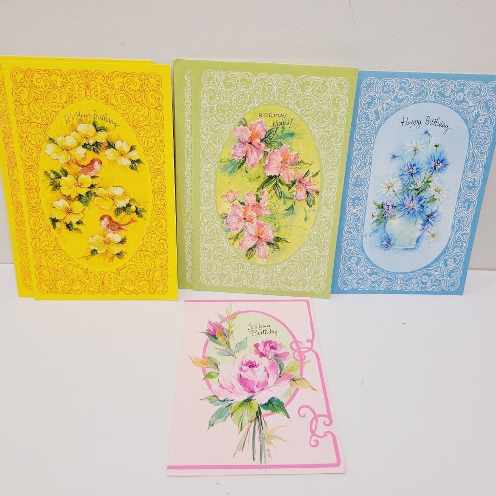 Vtg 8 70's Floral Multi Color Metropolitan Happy Birthday Greeting Cards CLEAN
